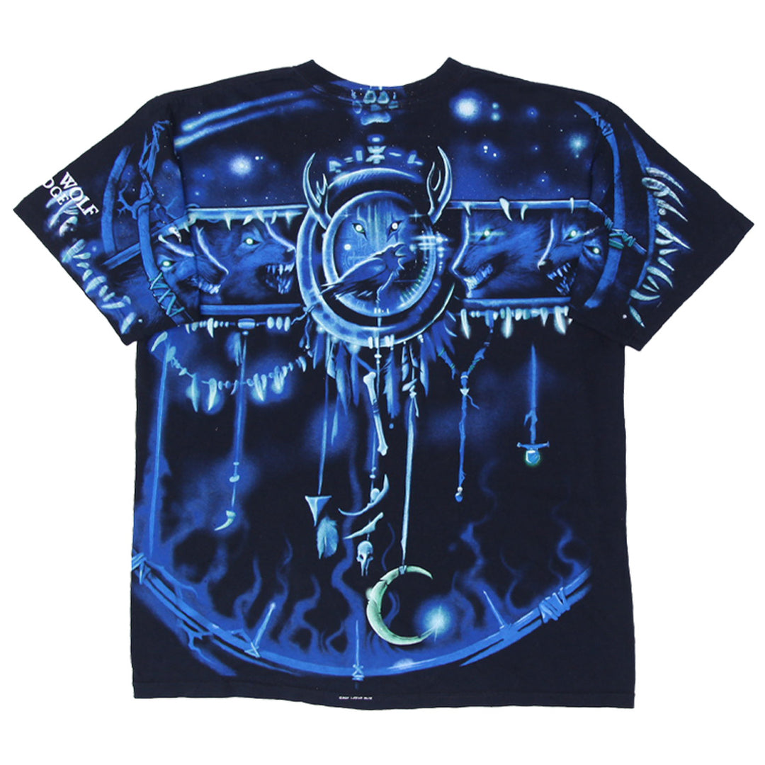 Vintage Mens Liquid Blue T-Shirt Graphic Wolf Blue Nature Inspired