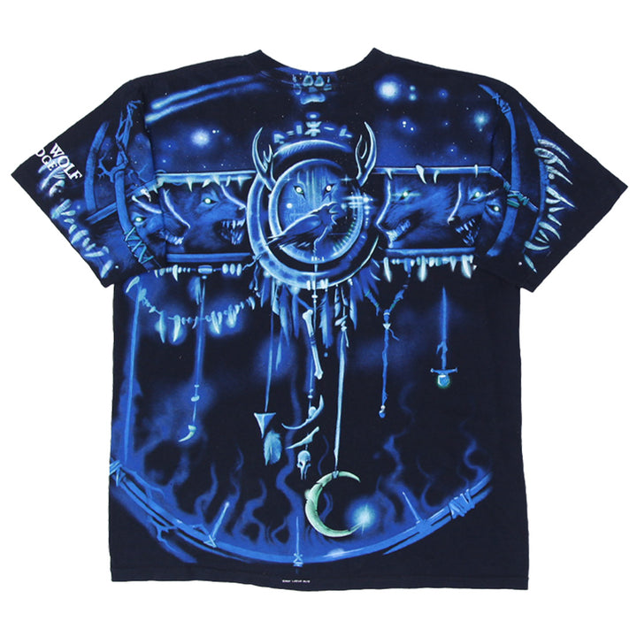 Vintage Mens Liquid Blue T-Shirt Graphic Wolf Blue Nature Inspired