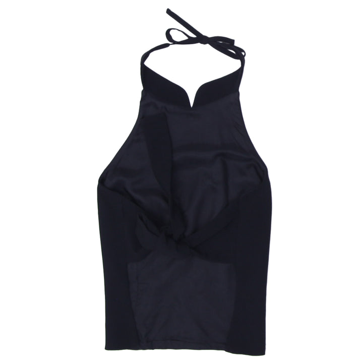 Y2K Ladies Black Halter Back Tie Top