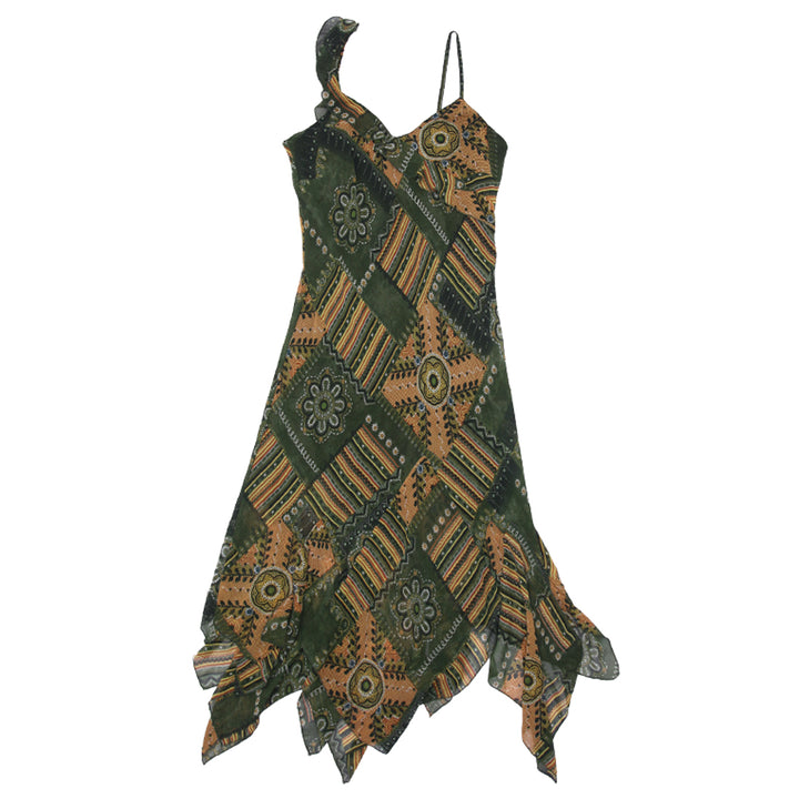 Y2K Ladies Strappy Printed Hanky Hem Dress