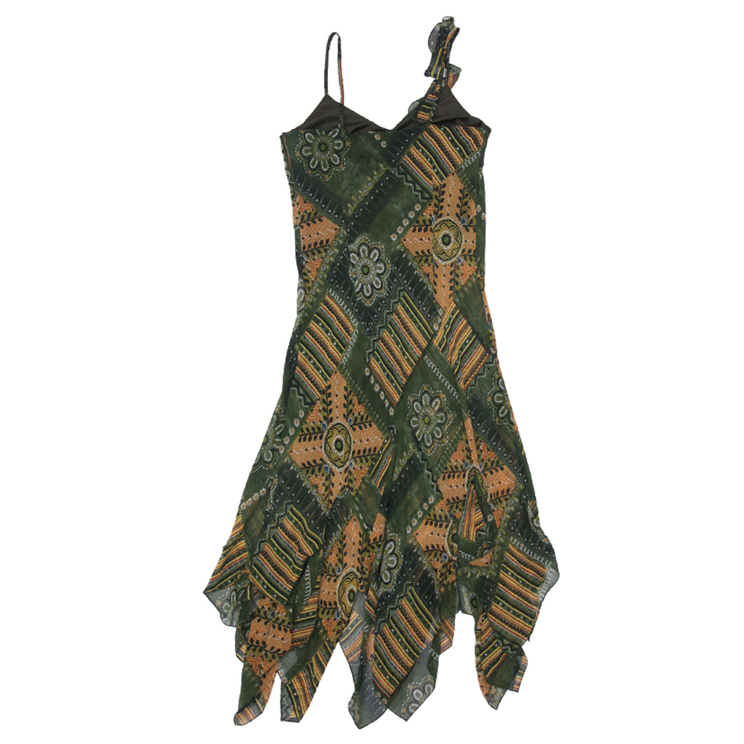 Y2K Ladies Strappy Printed Hanky Hem Dress