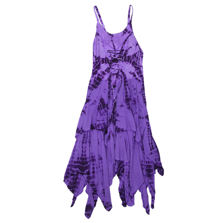 Y2K Ladies Tie Dye Strappy Layered Hanky Hem Dress