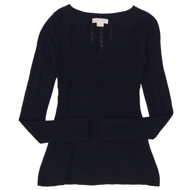 Ladies Michael Kors Black V-Neck 100% Cashmere Sweater