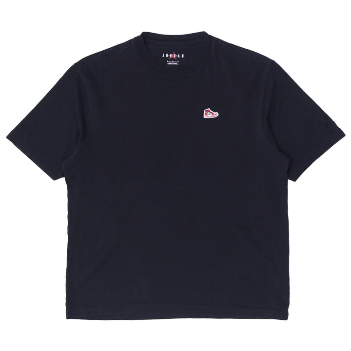 Mens Jordan T-Shirt Black Blue Embroidered Logo Casual