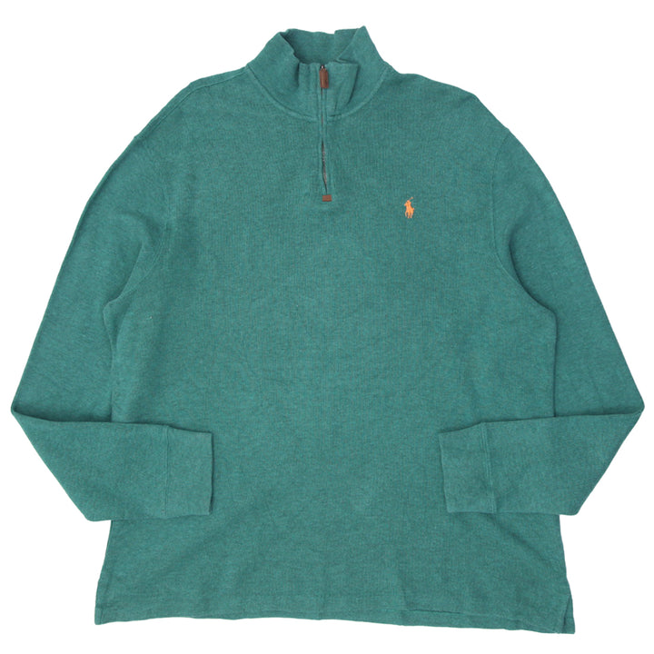 Mens Polo Ralph Lauren Sweater Green 1/4 Zip Cotton Knitwear