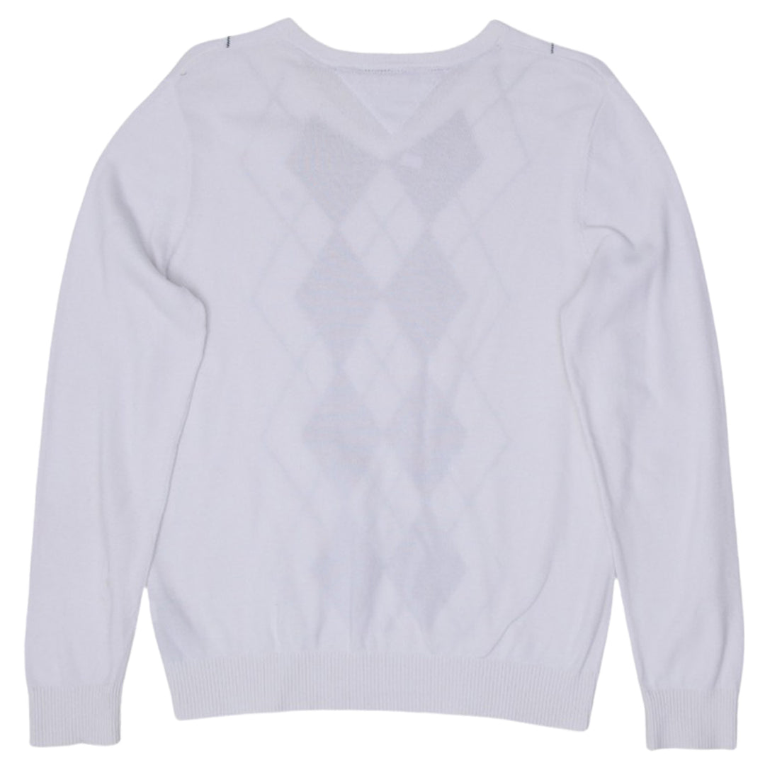 Mens Tommy Hilfiger Sweater White Argyle Knitwear V-Neck
