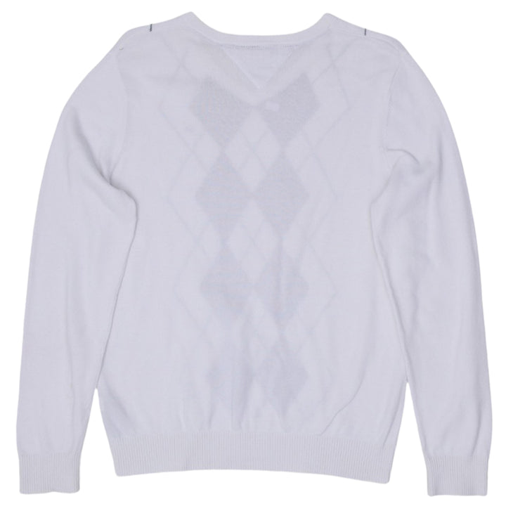 Mens Tommy Hilfiger Sweater White Argyle Knitwear V-Neck