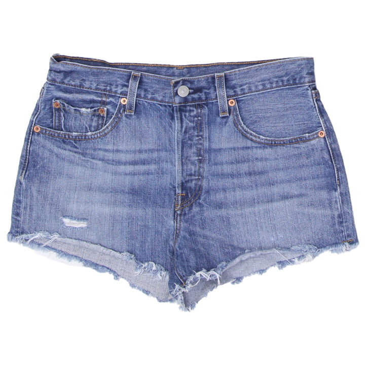 Ladies Levis 501 Denim Shorts Blue Button Fly High Waist