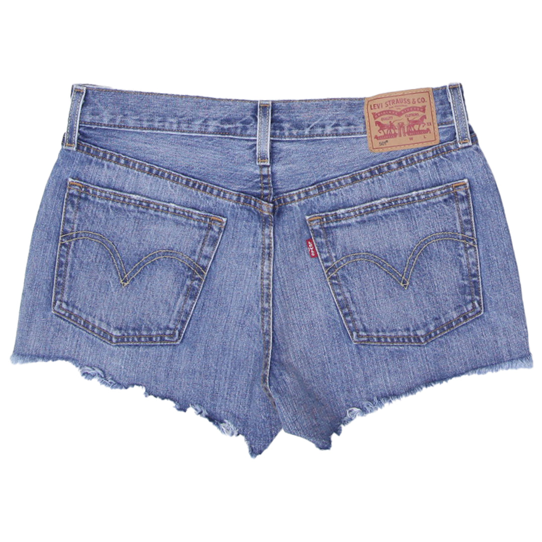 Ladies Levis 501 Denim Shorts Blue Button Fly High Waist
