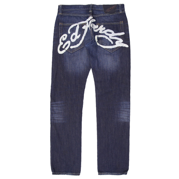 Y2K Mens Ed Hardy Jeans Blue Signature Graphic Denim