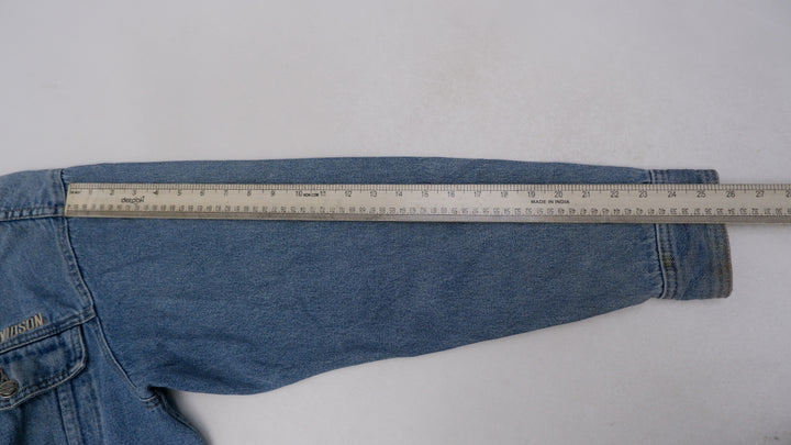 Mens Harley Davidson Denim Jacket Blue Embroidered Logo Biker