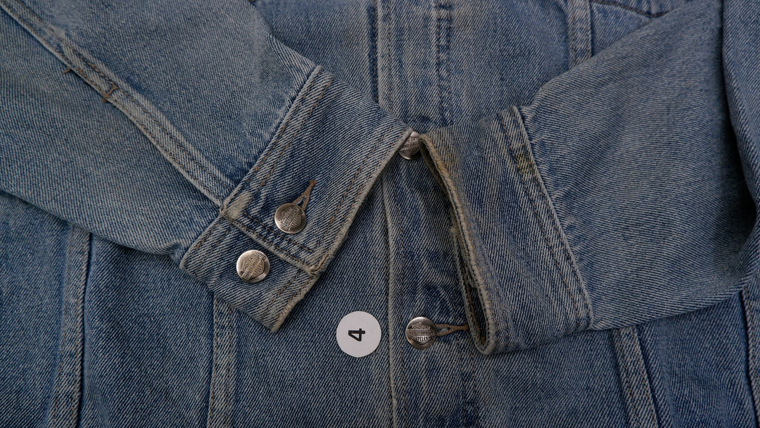 Mens Harley Davidson Denim Jacket Blue Embroidered Logo Biker