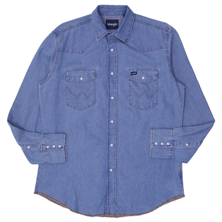 Mens Wrangler Pearl Button Long Sleeve Denim Shirt