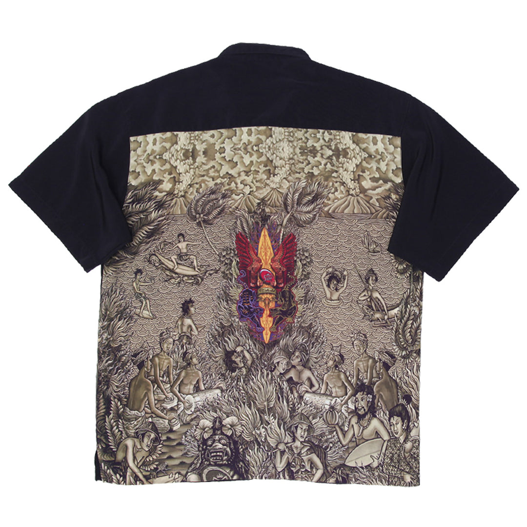 Mens Rietveld USA Black Button Up Indonesian Surfing Palm Tree Shirt