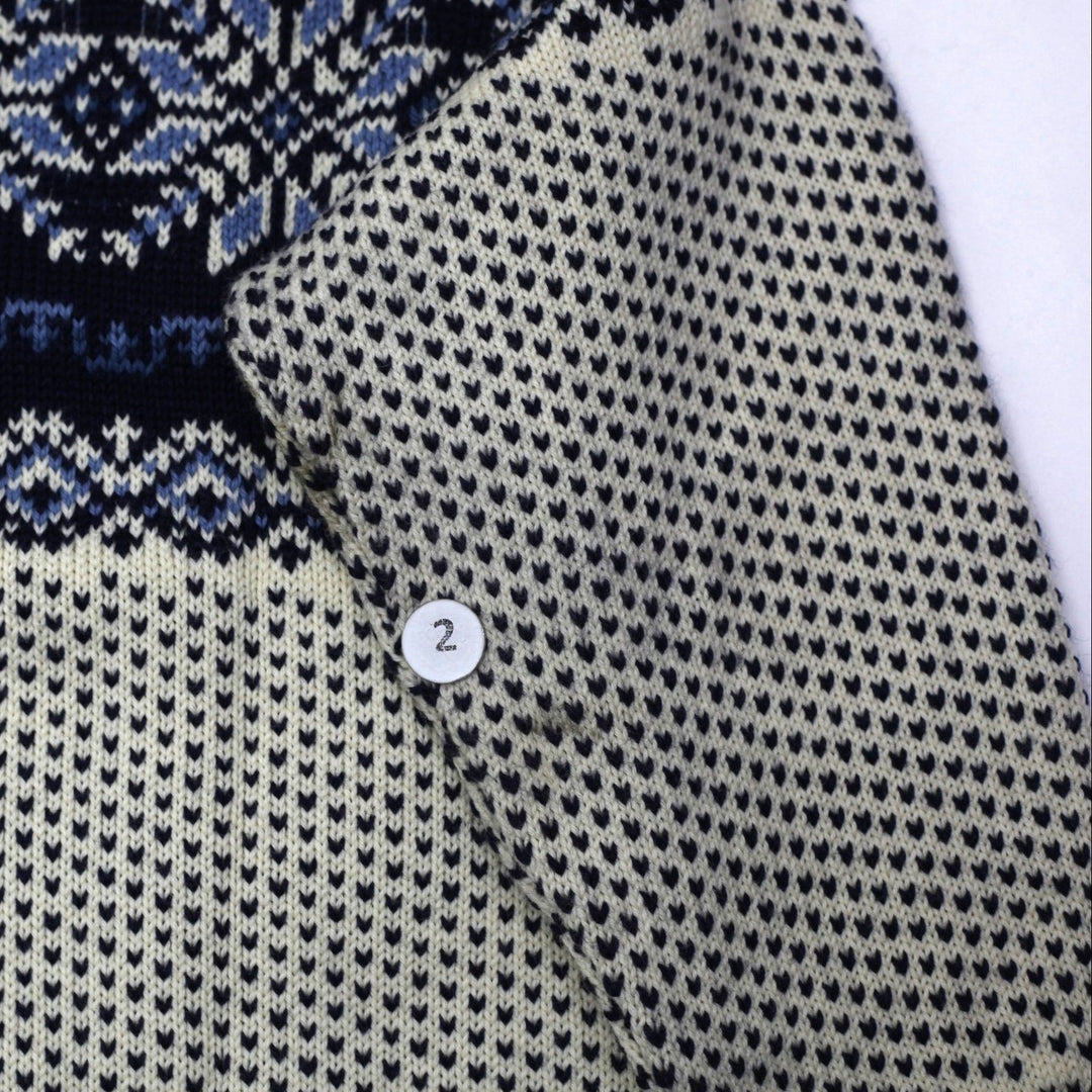 Vintage Mens Dale of Norway Cardigan Sweater Navy Blue Wool Nordic Pattern