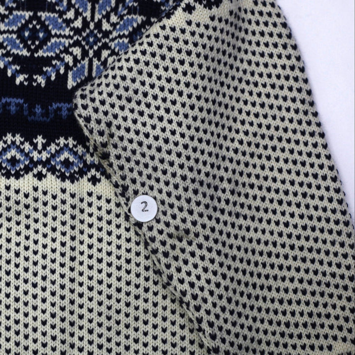 Vintage Mens Dale of Norway Cardigan Sweater Navy Blue Wool Nordic Pattern