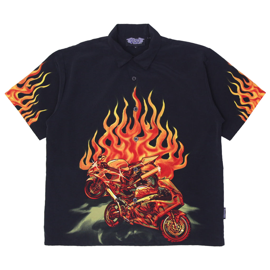Shop Y2K Mens Silver Point 90s Shirt L Black Flames Grunge Guy