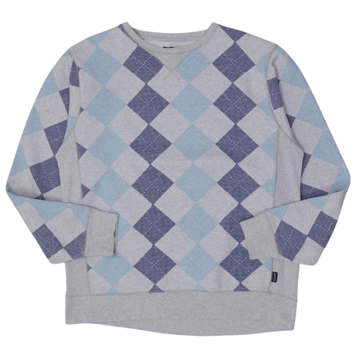 Mens Stussy Sweatshirt Gray Blue Argyle Pattern Cotton Blend