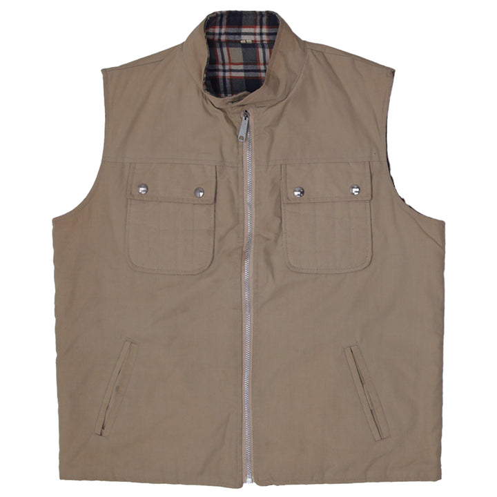 Vintage JC Penny Reversible Vest Mens Plaid And Solid Khaki Talon Zip