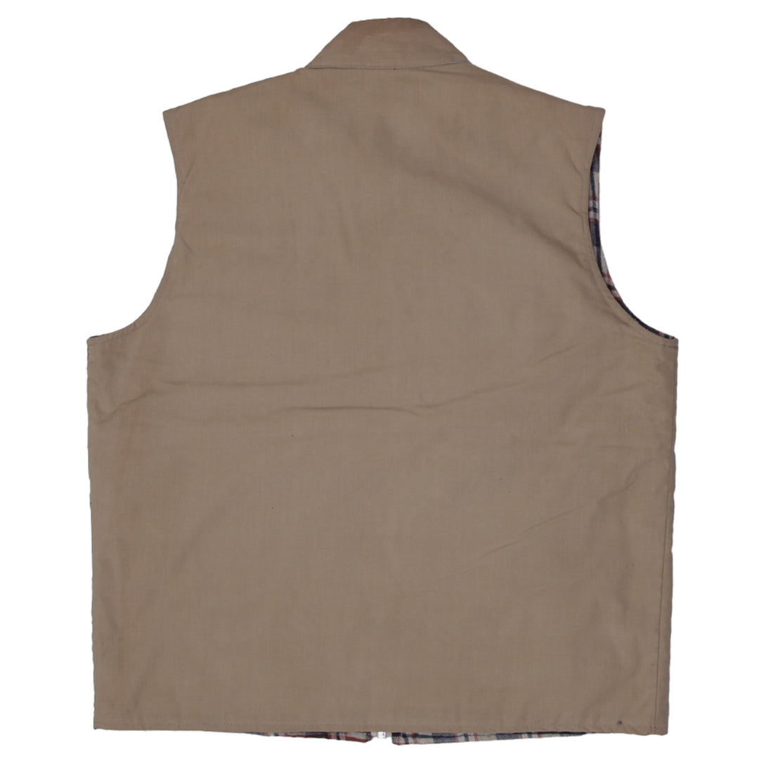 Vintage JC Penny Reversible Vest Mens Plaid And Solid Khaki Talon Zip