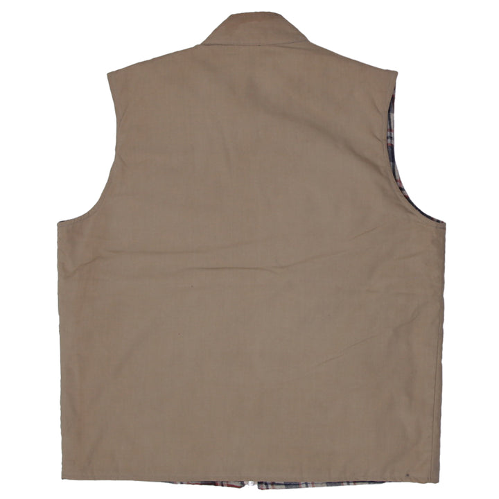 Vintage JC Penny Reversible Vest Mens Plaid And Solid Khaki Talon Zip