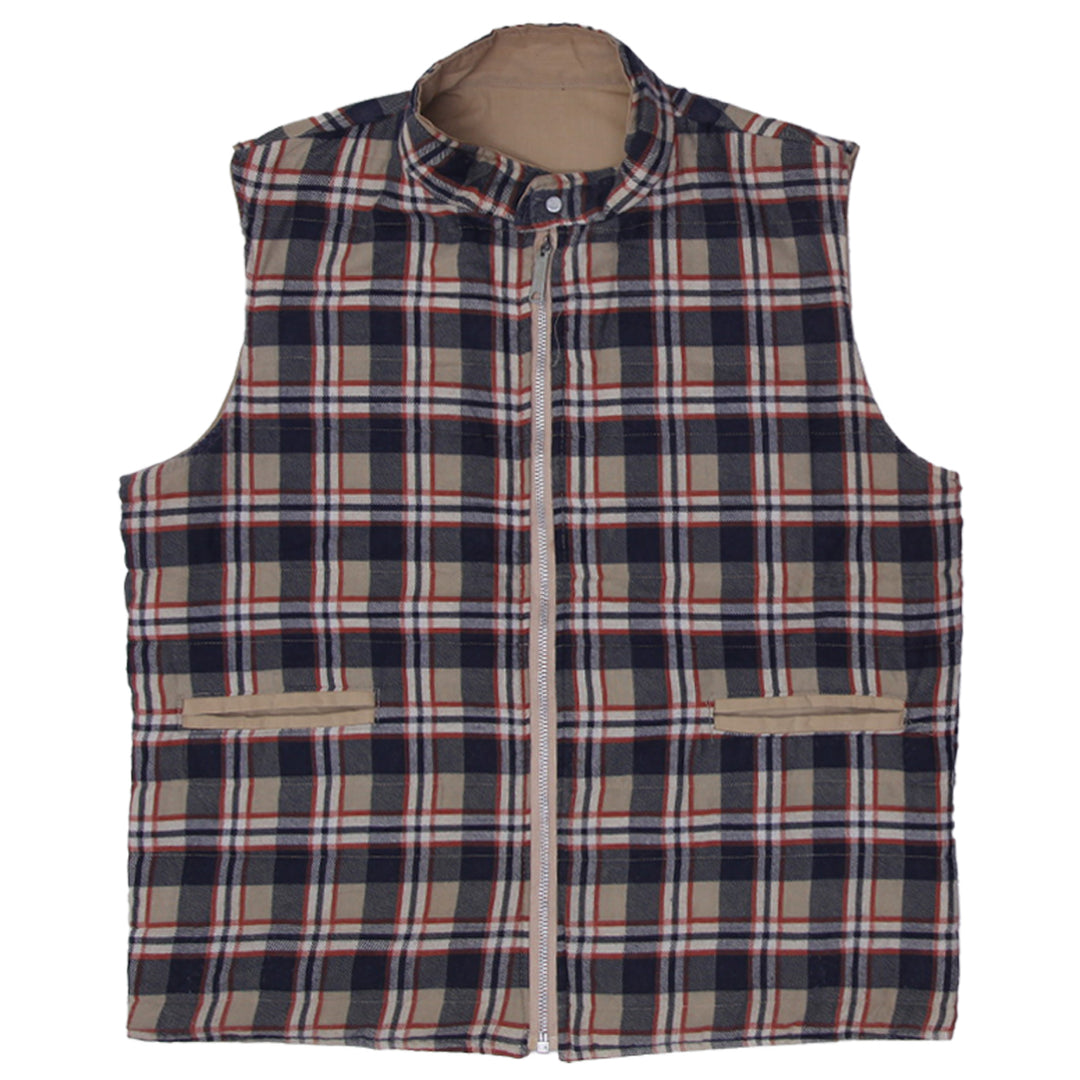 Vintage JC Penny Reversible Vest Mens Plaid And Solid Khaki Talon Zip