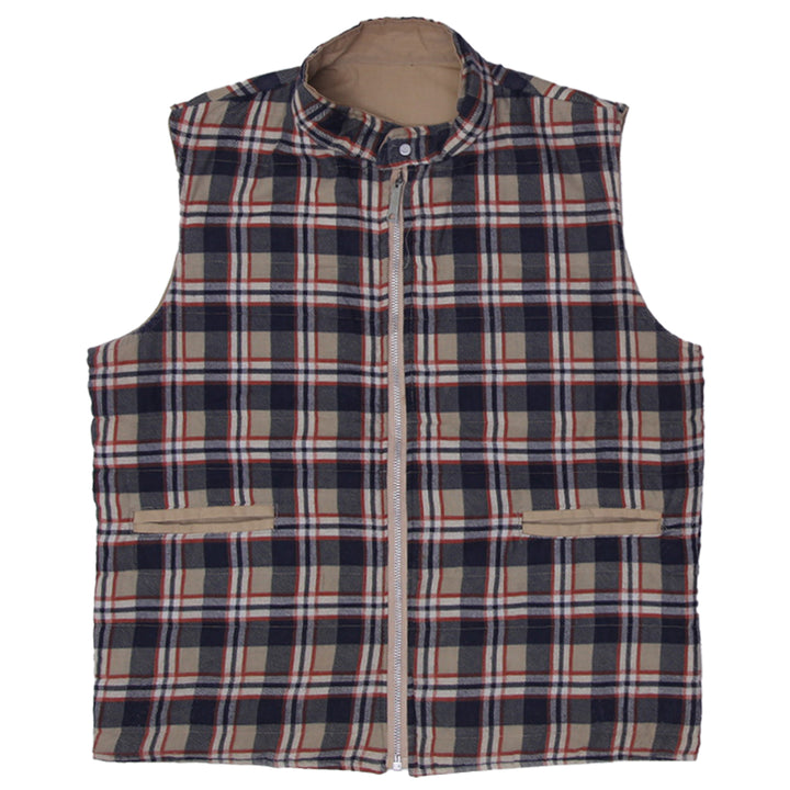 Vintage JC Penny Reversible Vest Mens Plaid And Solid Khaki Talon Zip