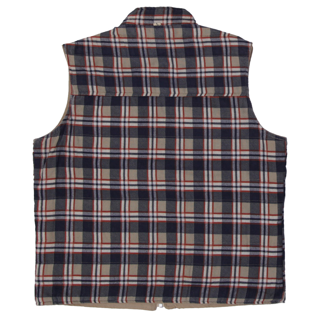 Vintage JC Penny Reversible Vest Mens Plaid And Solid Khaki Talon Zip