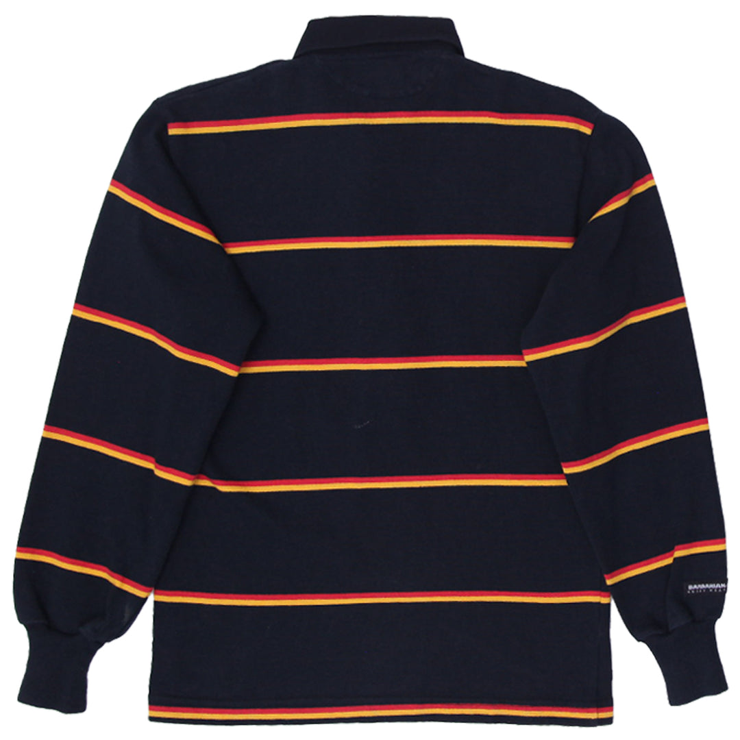 Vintage Rugby Wear Barbarian Stripe Long Sleeve Polo T-Shirt