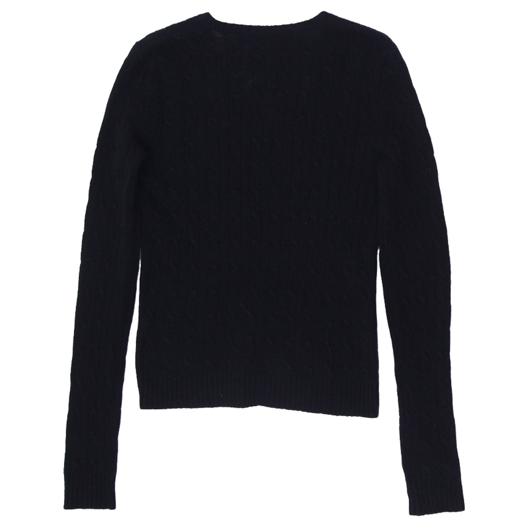 Ladies Ralph Lauren Sport V-Neck 100% Lamb Wool Cable Knit Sweater