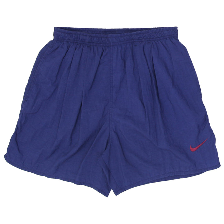 Vintage Nike Swim Shorts Navy Blue Nylon Maroon Swoosh Lines | Migration_Shorts UAENAT20 | Fashion Rerun