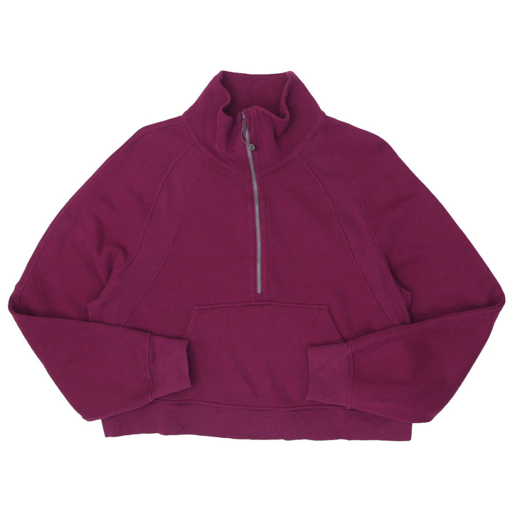 Ladies Embroidered Lululemon Logo Quarter Zip Crop Scuba Oversized Sweatshirt