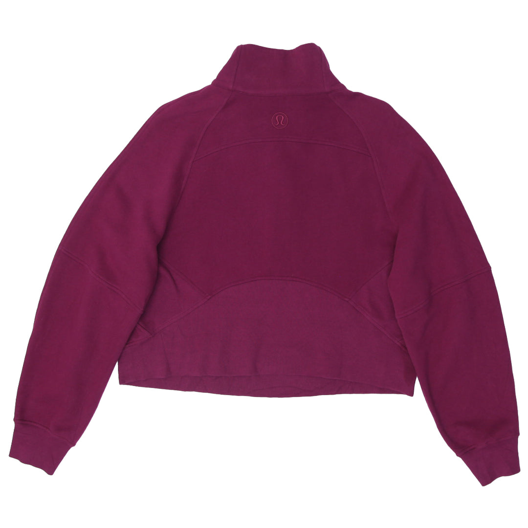 Ladies Embroidered Lululemon Logo Quarter Zip Crop Scuba Oversized Sweatshirt