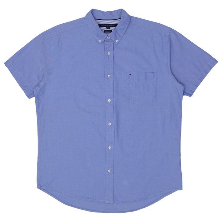 Mens Tommy Hilfiger Classic Fit Short Sleeve Blue Oxford Shirt