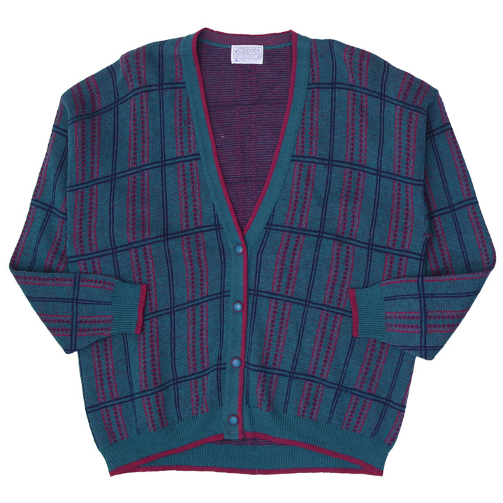 Vintage Ladies 70s Pendleton Plaid Geometric Wool Cardigan Sweater USA Made