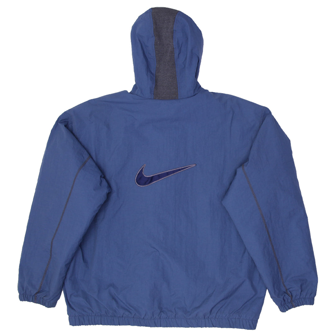 Vintage Nike 90s Big Swoosh Navy Nylon Hooded Heavy Zip Jacket
