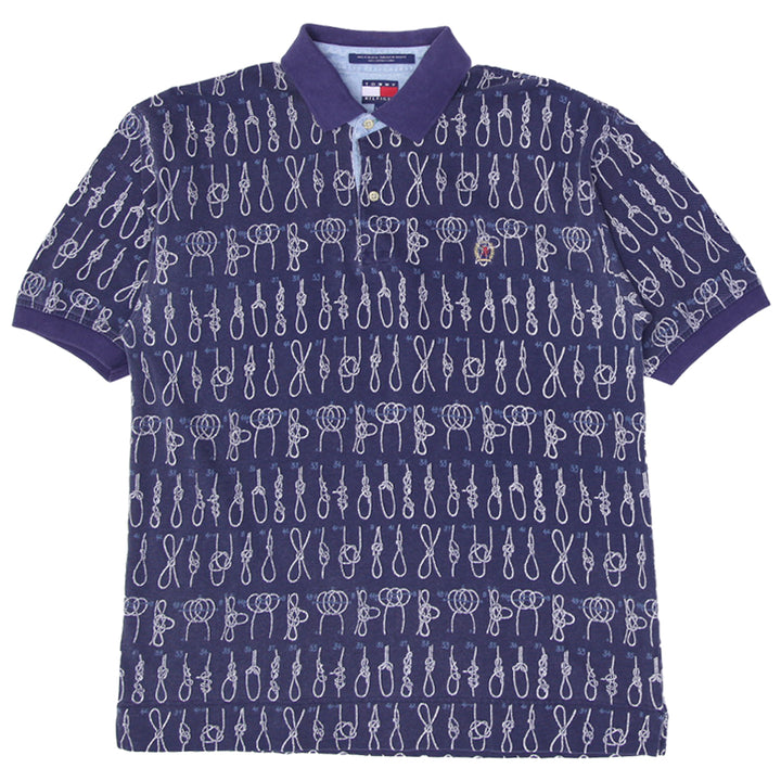 Vintage Tommy Hilfiger Polo Shirt Crest Rope Knots All Over Print