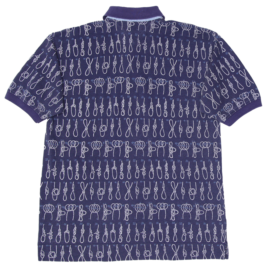 Vintage Tommy Hilfiger Polo Shirt Crest Rope Knots All Over Print