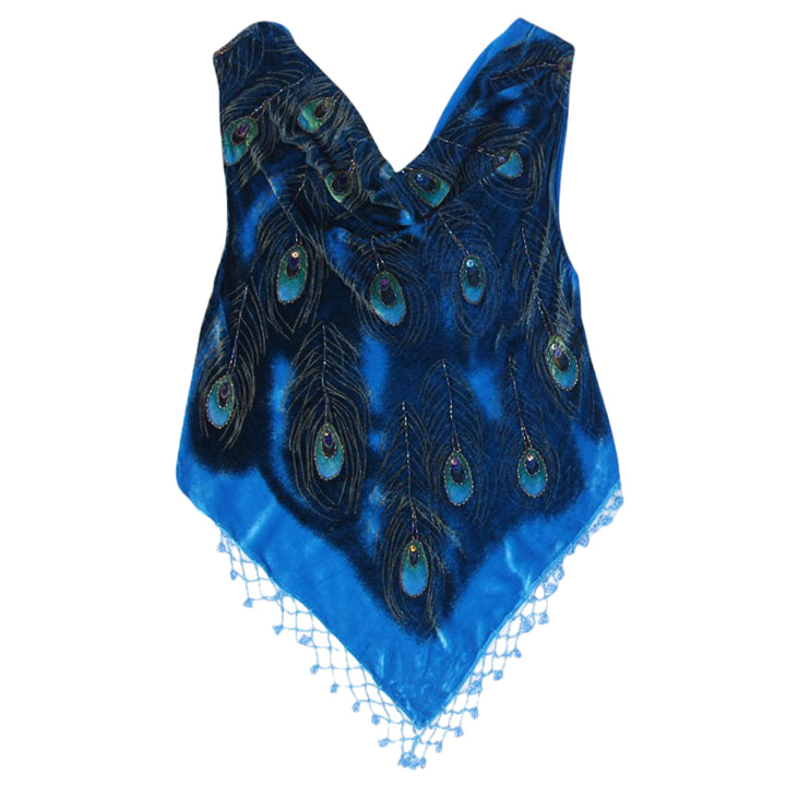 Y2K Ladies Peacock Feather Burnout Velvet Beaded Top