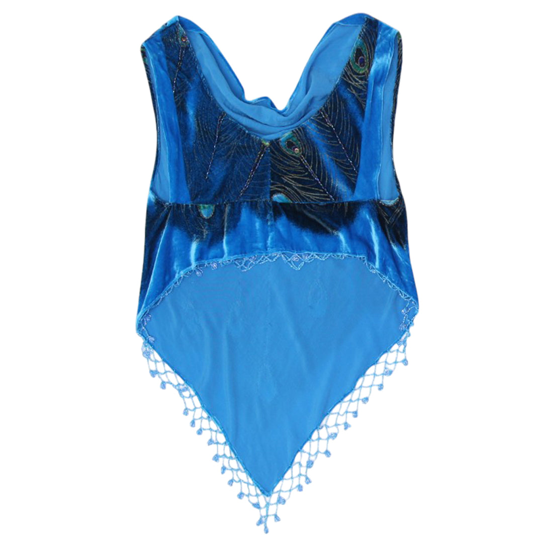 Y2K Ladies Peacock Feather Burnout Velvet Beaded Top