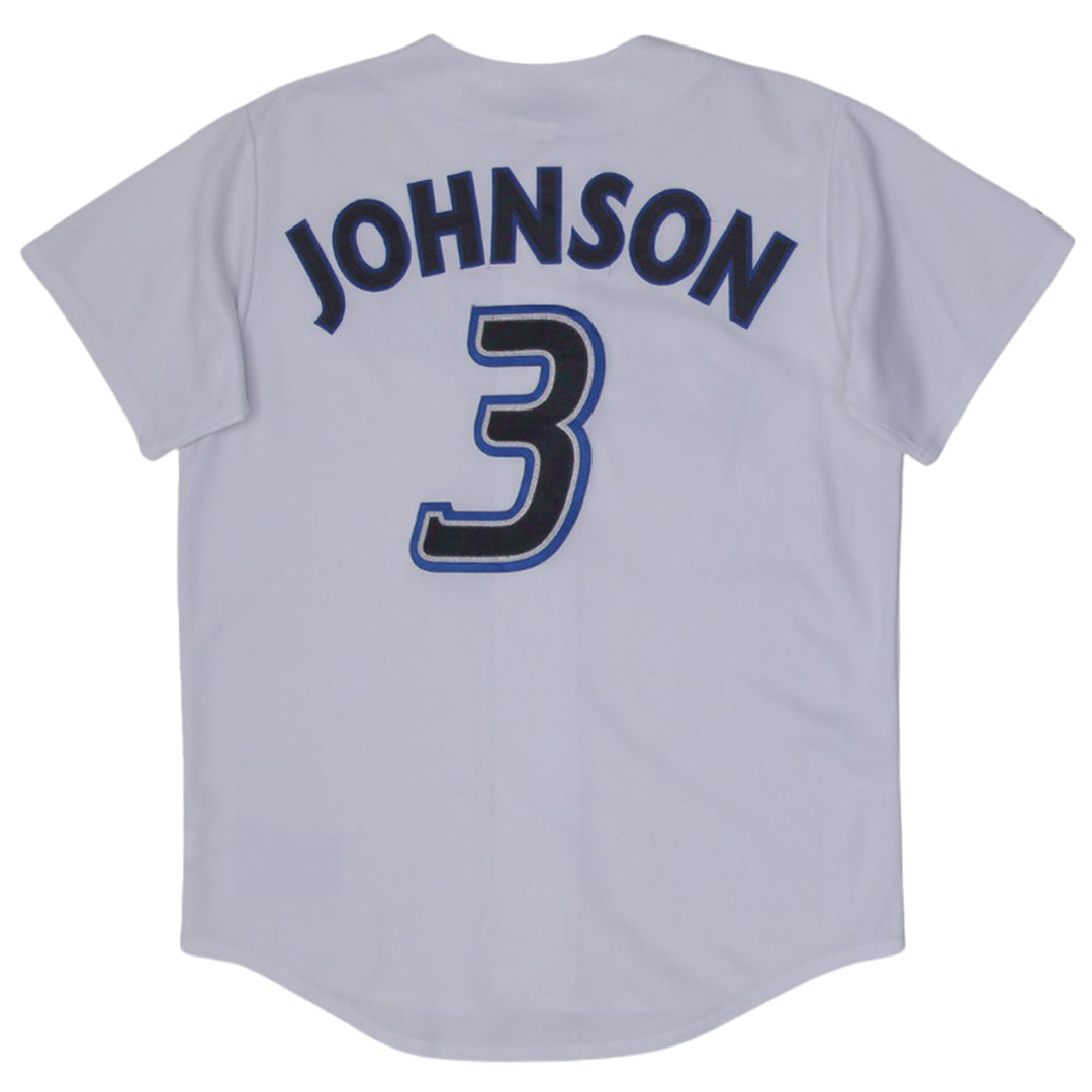 Vintage Majestic Johnson #3 Toronto Blue Jays Baseball Jersey | Migration_Jerseys UAENAT20 - Side View | Fashion Rerun