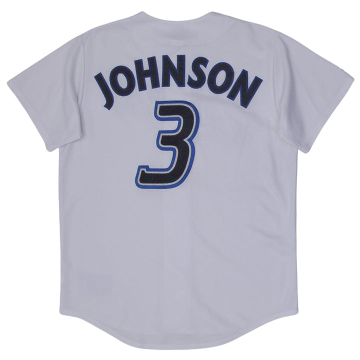 Vintage Majestic Johnson #3 Toronto Blue Jays Baseball Jersey | Migration_Jerseys UAENAT20 - Side View | Fashion Rerun