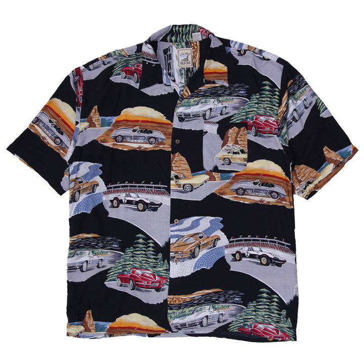 Mens Island Collection Hawaiian Shirt Corvette Cars Print Rayon