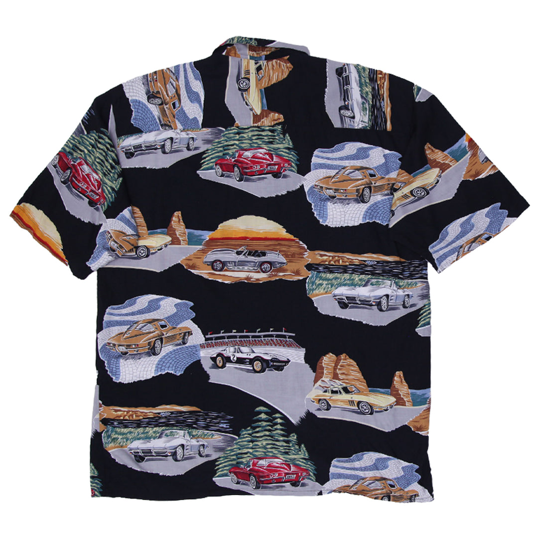 Mens Island Collection Hawaiian Shirt Corvette Cars Print Rayon
