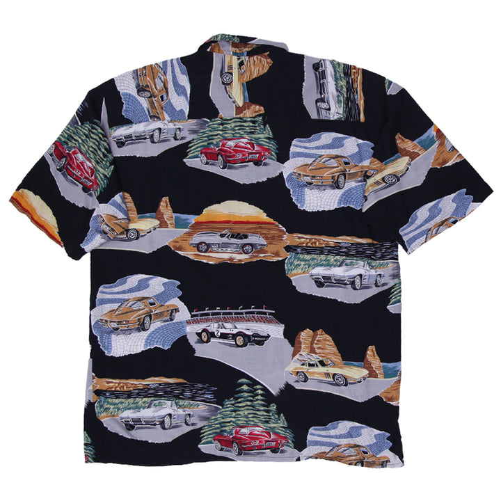 Mens Island Collection Hawaiian Shirt Corvette Cars Print Rayon