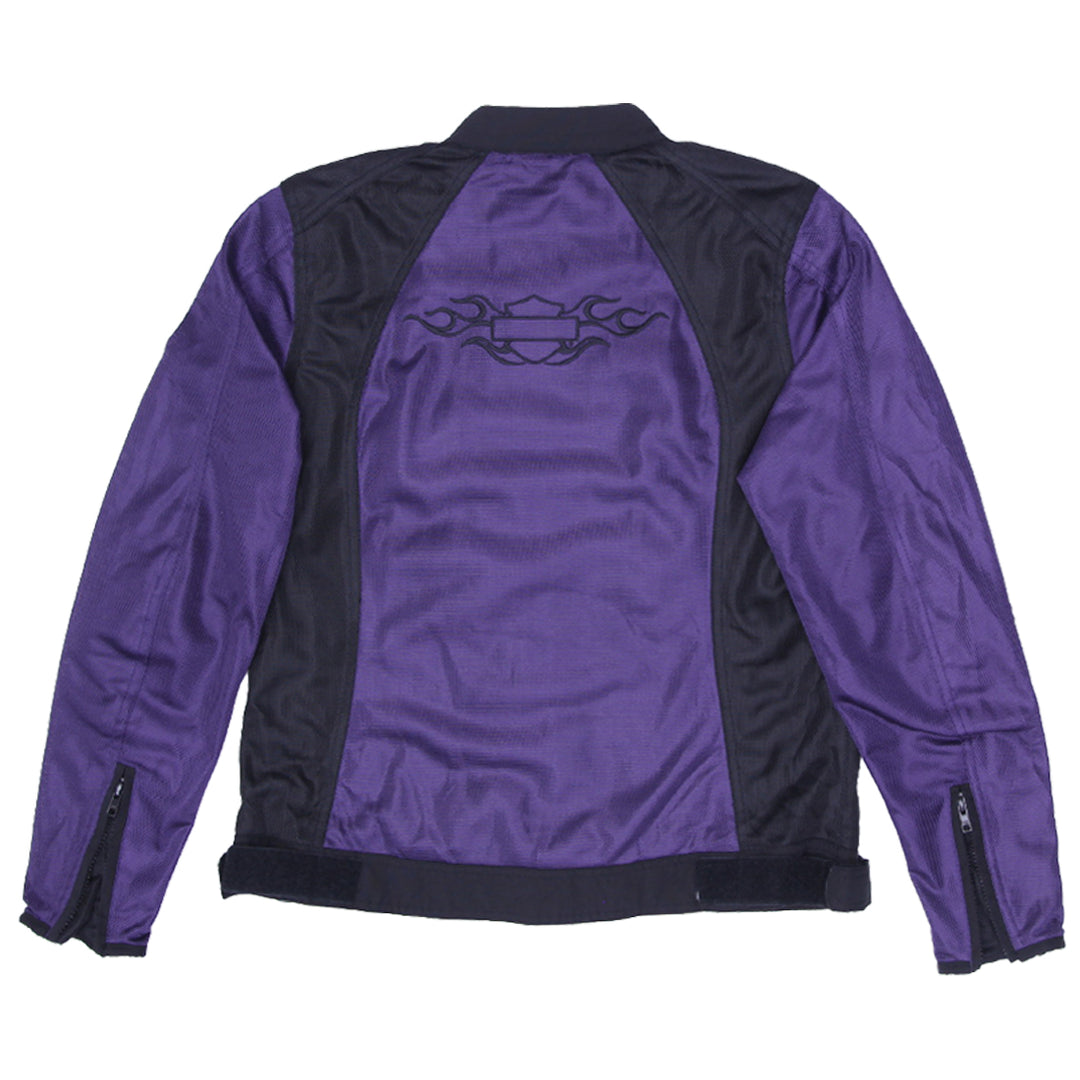 Vintage Harley-Davidson Women's Purple and Black Mesh Motorcycle Jacket | Migration_Jackets - Side View | Fashion Rerun