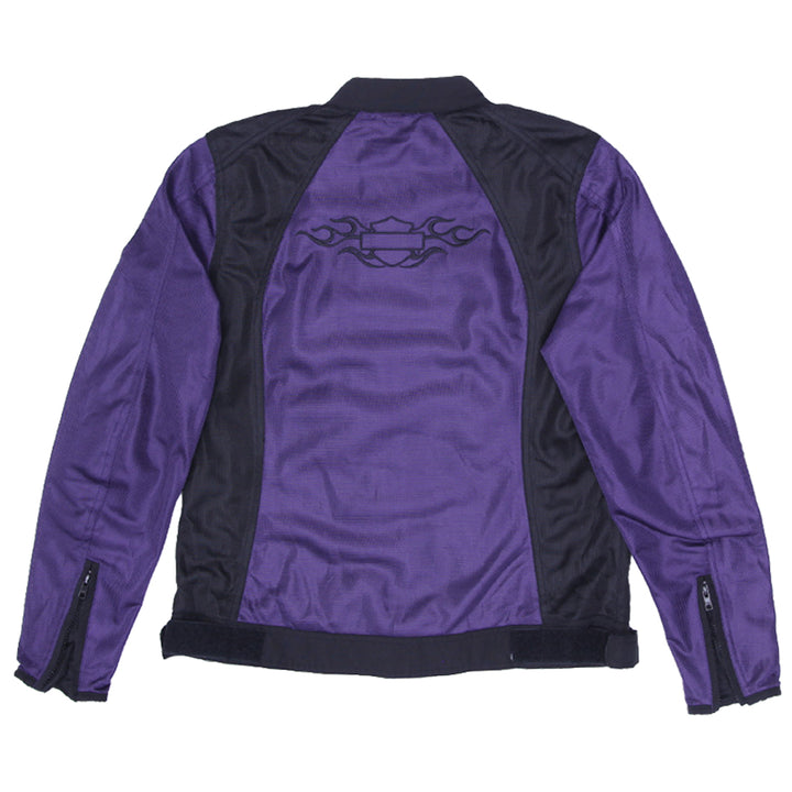 Vintage Harley-Davidson Women's Purple and Black Mesh Motorcycle Jacket | Migration_Jackets - Side View | Fashion Rerun