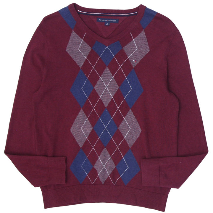 Mens Tommy Hilfiger Argyle Pattern V-Neck Long Sleeve Sweater