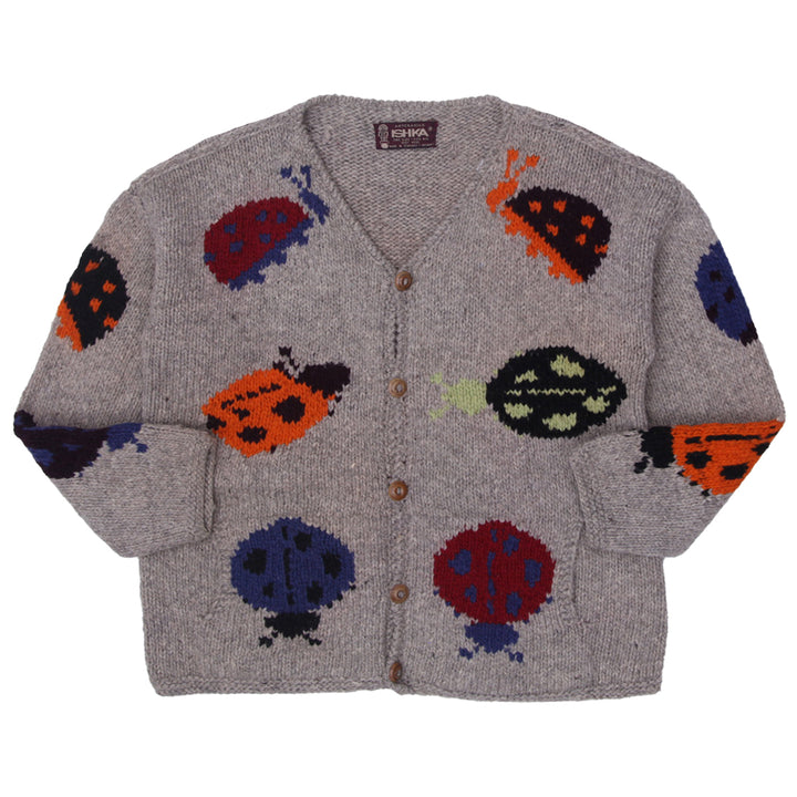 Vintage ISHKA Ladybug Cardigan Hand-Knitted One Size Fits All 100% Wool Sweater | Migration_Jumper & Knitwear | Fashion Rerun