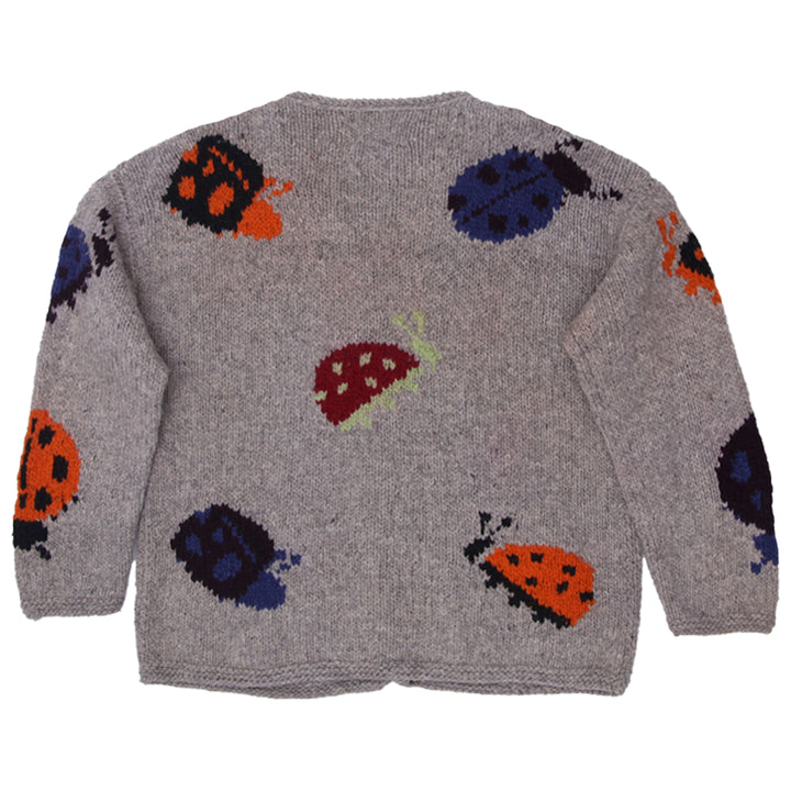 Vintage ISHKA Ladybug Cardigan Hand-Knitted One Size Fits All 100% Wool Sweater | Migration_Jumper & Knitwear | Fashion Rerun